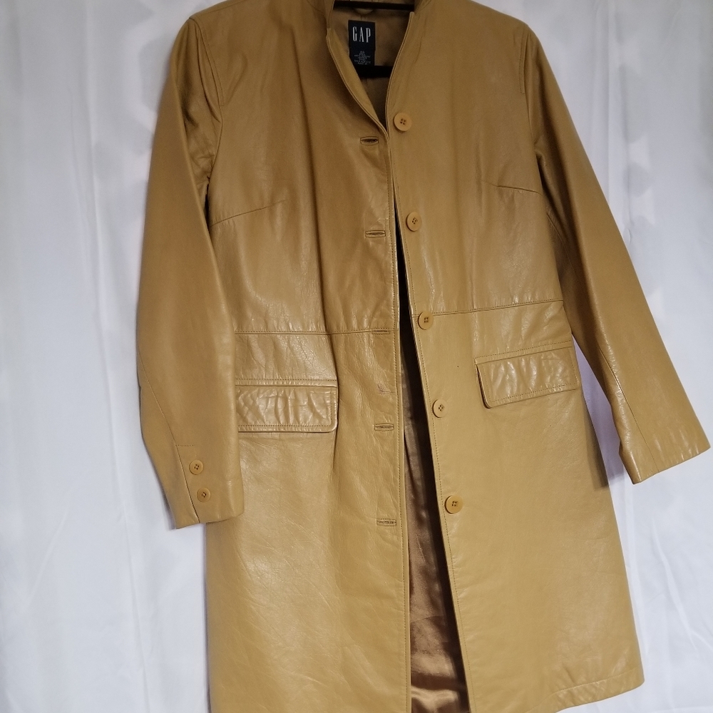 Gap Genuine Leather coat. XS, mustard color